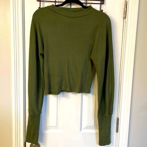 BLVD Dark Olive Top w/ Large Puffed Sleeves